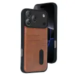 Apple İphone 17 Pro Sara Kartvizitli Deri Kılıf - Taba-1