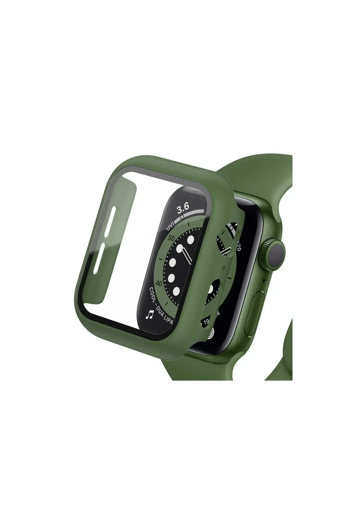 Apple Watch 41mm Camlı Kasa Ekran Koruyucu - Koyu Yeşil