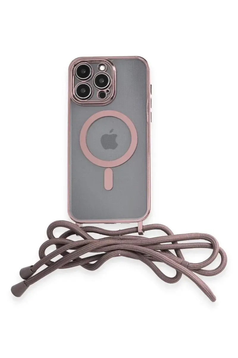 Apple iPhone 13 Pro Kılıf Divo Lazer Askılı Magsafe Kapak - Pembe