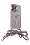 Apple iPhone 13 Pro Kılıf Divo Lazer Askılı Magsafe Kapak - Pembe-2