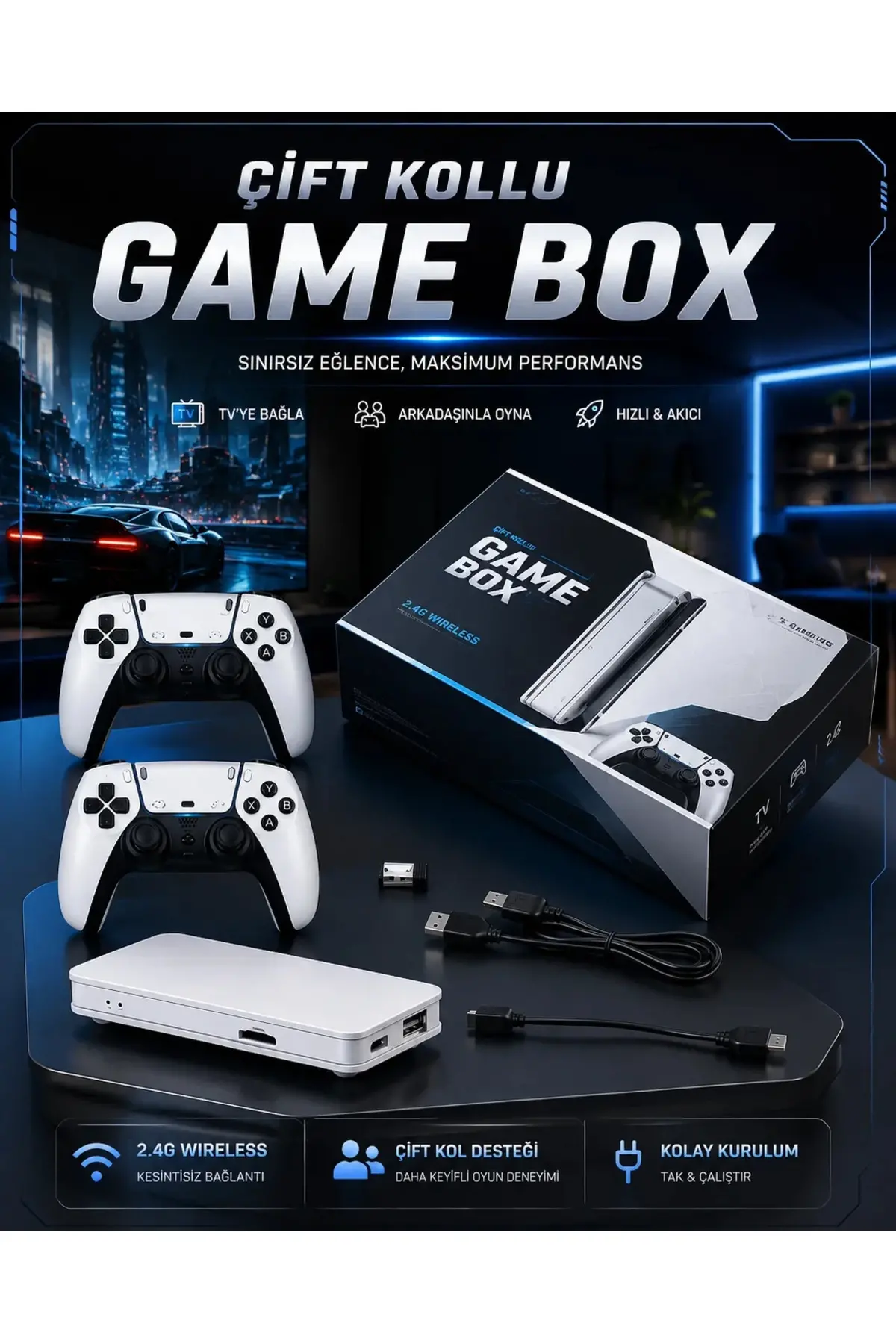 4K 3D HD Görüntü Kaliteli Kablosuz Çift Kollu 20.000 Oyunlu Retro Oyun Konsolu TV Box