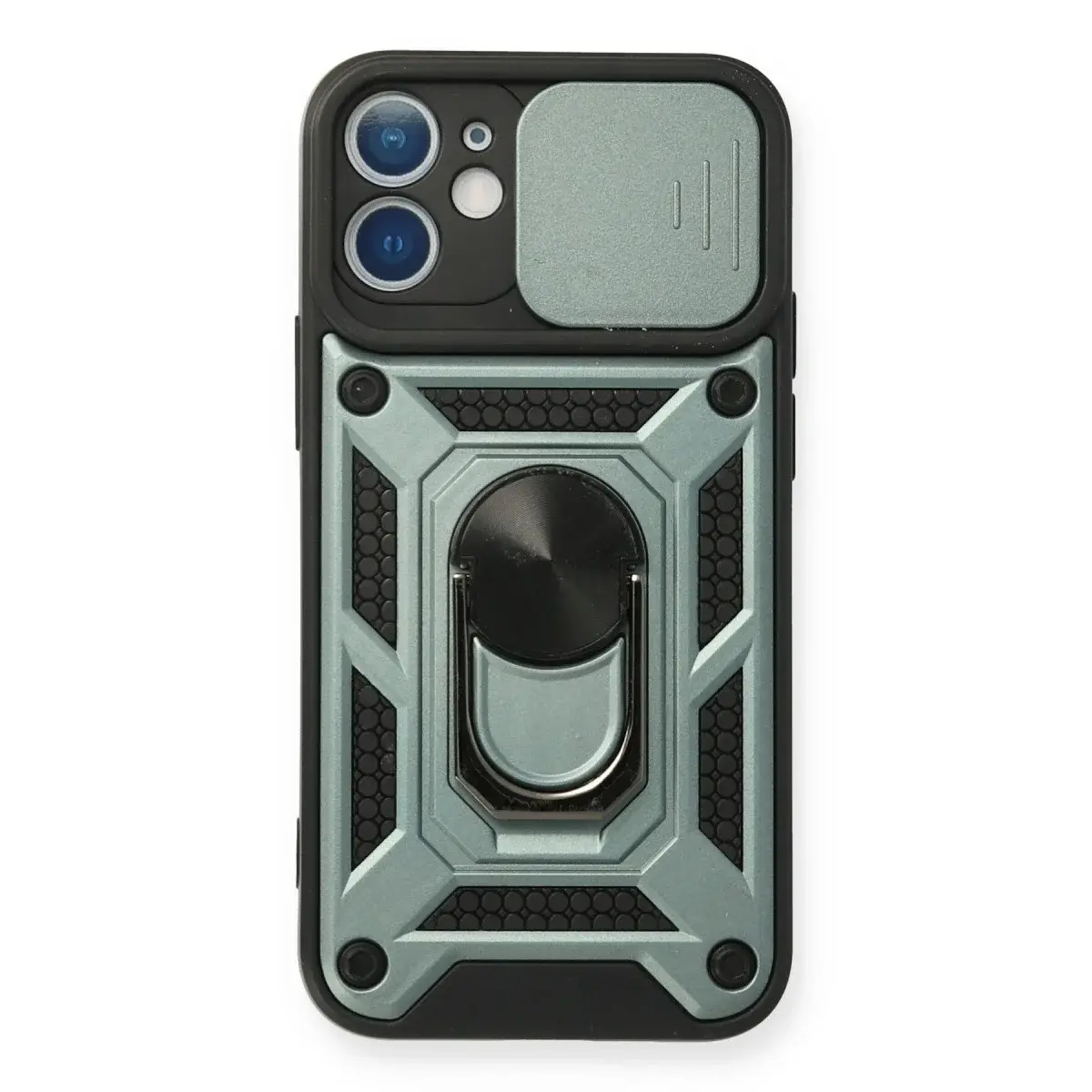 Apple İphone 12 Mini Kılıf Pars Lens Yüzüklü Silikon - Yeşil