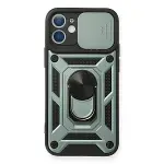 Apple İphone 12 Mini Kılıf Pars Lens Yüzüklü Silikon - Yeşil-1