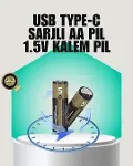 1.5V AA Şarjlı Lityum Pil | 1000+ Kez Şarj Edilebilir | Hızlı Type-C Şarj (2 Adet)-1