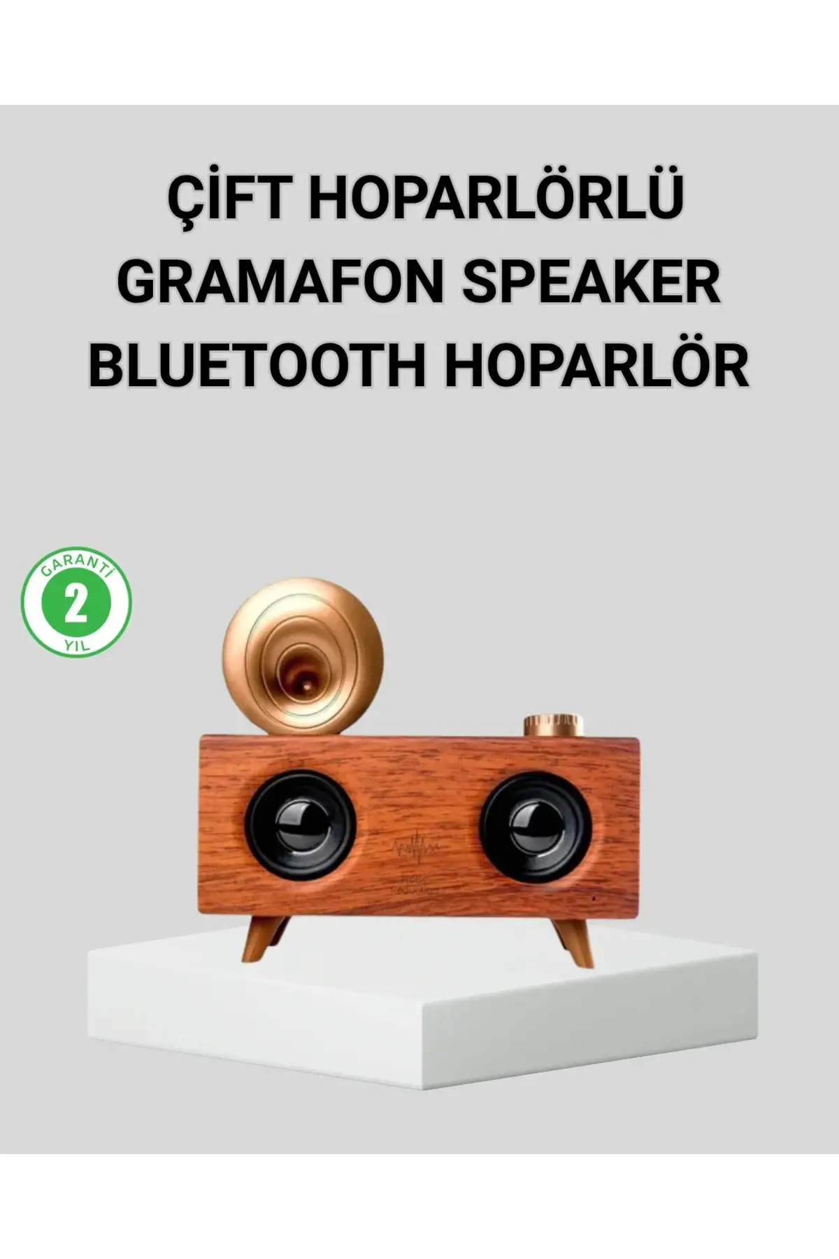 Retro Gramafon Bluetooth Hoparlör Çift Stereo Sesli FM Radyo Destekli
