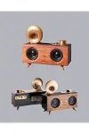 Retro Gramafon Bluetooth Hoparlör Çift Stereo Sesli FM Radyo Destekli-4