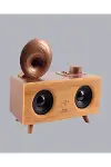 Retro Gramafon Bluetooth Hoparlör Çift Stereo Sesli FM Radyo Destekli-5
