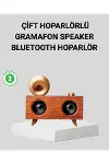 Retro Gramafon Bluetooth Hoparlör Çift Stereo Sesli FM Radyo Destekli-1