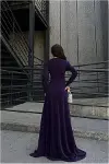 Kadın Şık Krep Kumaş Kruvaze Yaka Yırtmaçlı Maxi Abiye Elbise-4