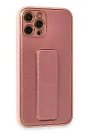Apple iPhone 12 Pro Kılıf Coco Karbon Standlı Kapak - Pembe-2