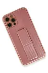 Apple iPhone 12 Pro Kılıf Coco Karbon Standlı Kapak - Pembe-3