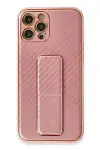 Apple iPhone 12 Pro Kılıf Coco Karbon Standlı Kapak - Pembe-1