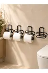 Duvara Yapışkanlı WC Kağıtlık Siyah Metal 4 Adet Tuvalet Kağıdı Rulo Askısı-3