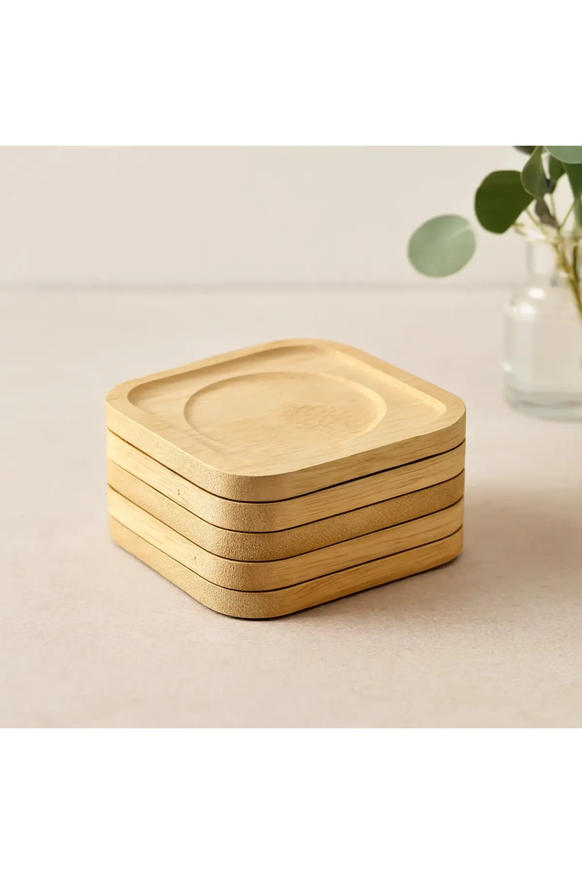Bambu Ahşap Kare Çay Tabağı 9.7x9.7 cm - 6'lı Set
