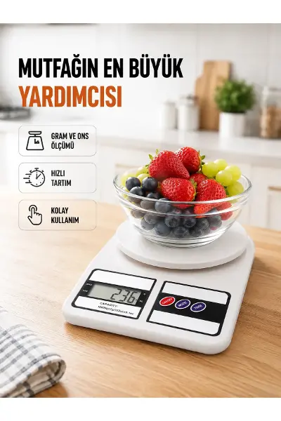 Beyaz Plastik Dijital Mutfak Tartısı – 24x16.8x1.5cm