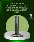 4 Priz 2 USB 1 Type-C Akım Korumalı Çoklu Priz Led Anahtarlı-1
