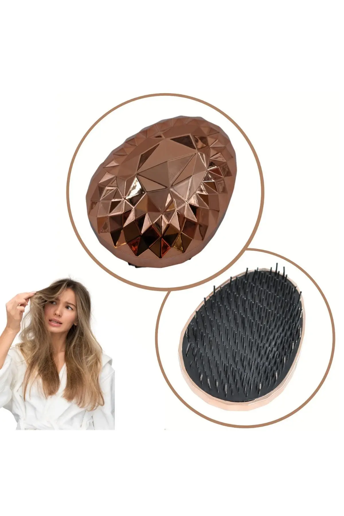 Rose Gold Saç Düzleştirici Tarak Geniş Aralıklı Her Saç Tipine Uygun Fırçalı Saç Düzleştirici
