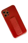 Apple iPhone 12 Pro Kılıf Coco Karbon Standlı Kapak - Kırmızı-3