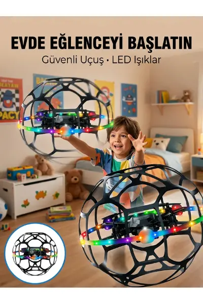 El Hareketi Kontrollü Futbol Topu Tasarımlı Drone LED Işıklı