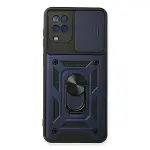 Samsung Galaxy A22 Kılıf Pars Lens Yüzüklü Silikon - Lacivert-1