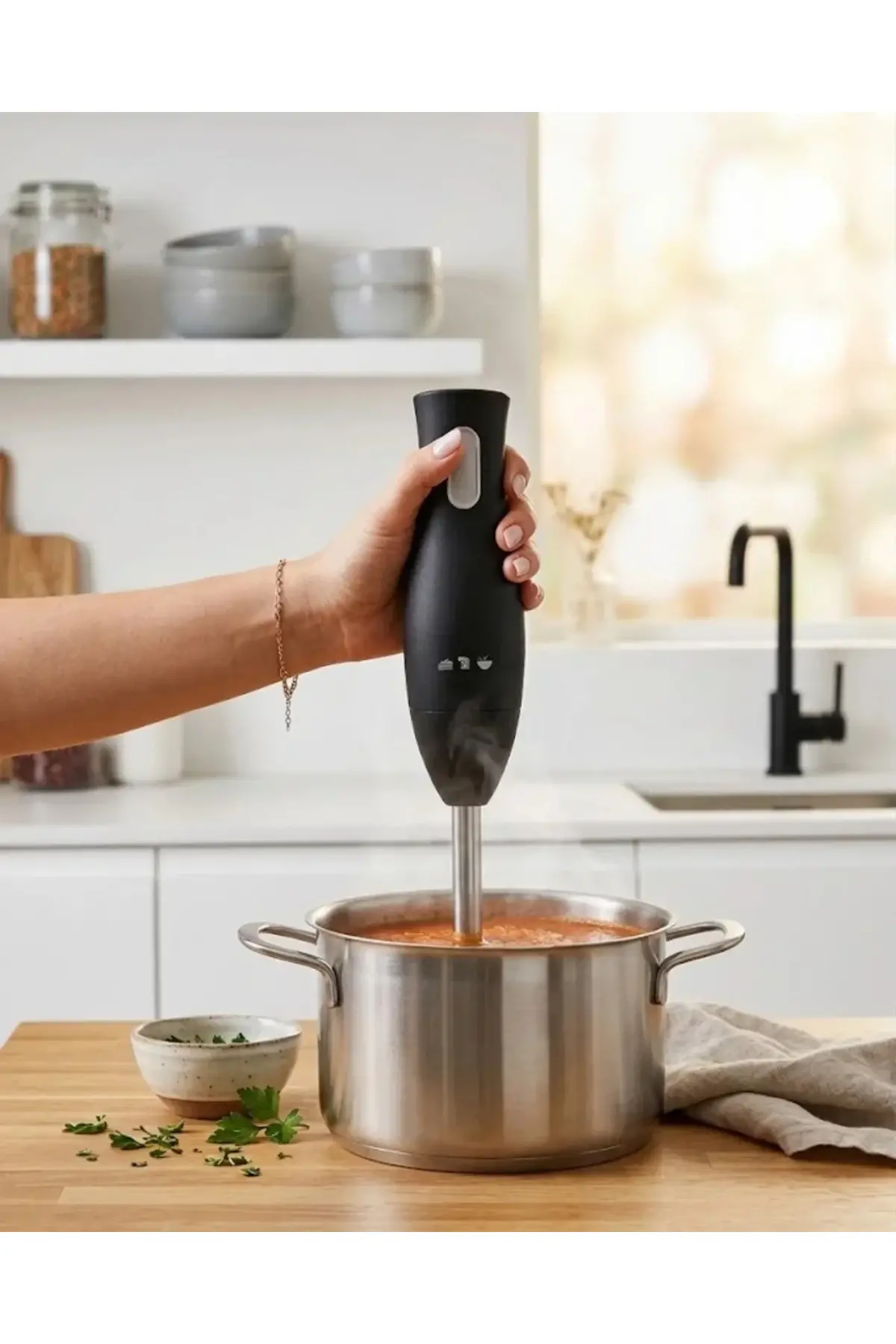 Paslanmaz Çelik Blender Ayağına Sahip Ergonok El Blenderı
