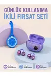 Kablosuz Kulaklık ve Mavi Çanta Charm Saat İkili Set Taşınabilir Günlük Kullanım-1