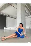 Kadın Bohem V Yaka Straplez Mini Abiye Elbise-4