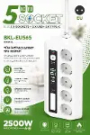 5’li Akım Korumalı Priz 2500W | 2 USB + 2 Type-C Hızlı Şarj | LED Gece Lambalı | Dokunmatik Beyaz-1