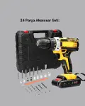 24 Parça Çift Bataryalı Akülü Darbeli Matkap – Güçlü Motor, Metal Dişli, LED Işıklı-4