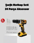 24 Parça Çift Bataryalı Akülü Darbeli Matkap – Güçlü Motor, Metal Dişli, LED Işıklı-1