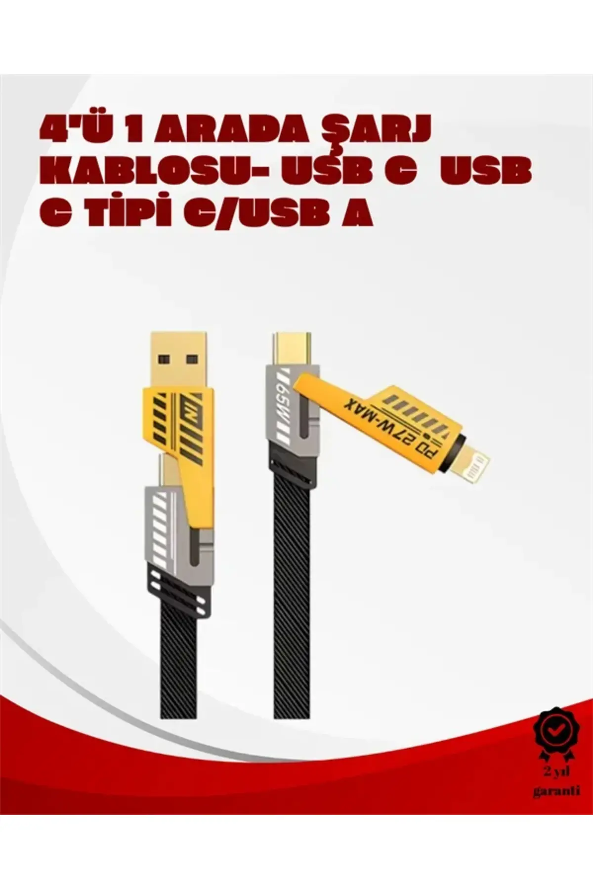 Dönüştürülebilir 4 Başlıklı Hızlı Şarj Kablosu – 1.2m, 65W, Dayanıklı ve Esnek Tasarım