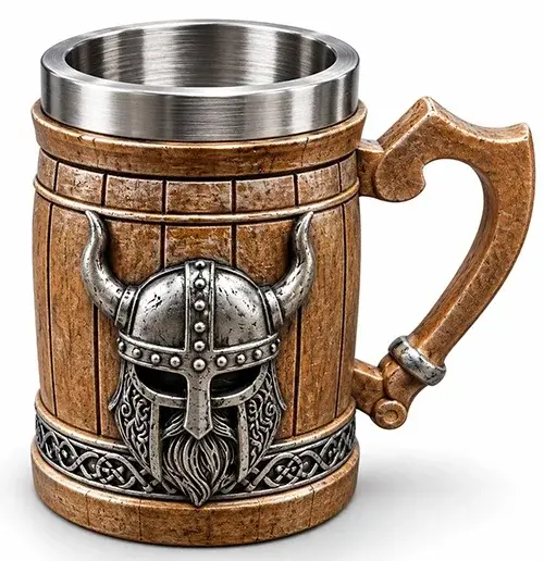 Viking Miğferi Figürlü 3D Kabartmalı Paslanmaz Çelik Kupa Bardak Alk6545
