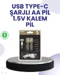 Type-C USB ile Hızlı Şarj Edilebilir AA Kalem Pil | 1.5V Lityum | Çiftli Paket-1