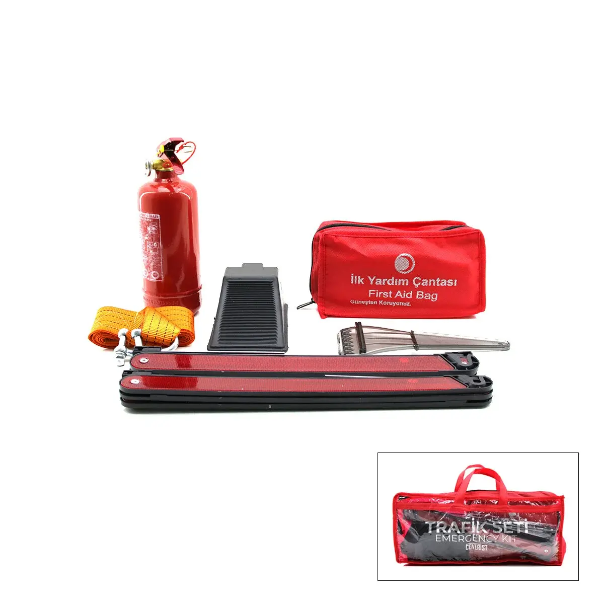 2Lİ Set 4 Gen Çanta 7PCS + 38PCS Oto Trafik Seti + İlk Yardım Seti Yangın TÜPÜ=1KG 2PCS Reflektör Be