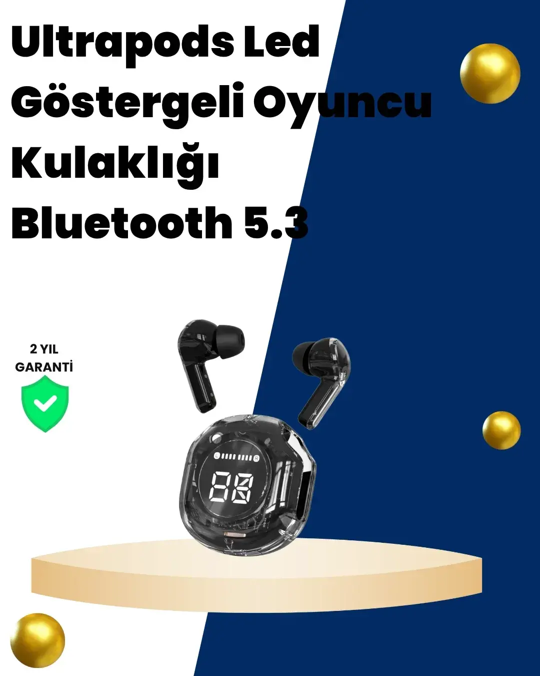 Bluetooth 5.3 Kablosuz Kulaklık 30mm Sürücü LED Ekranlı krofonlu