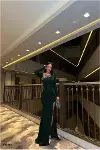Kadın Modern Stil V Yaka Yırtmaçlı Uzun Kollu Abiye Elbise-1