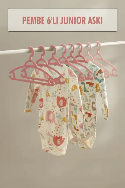 6’lı Bebek Askısı & Bebek Gardırop Askısı Pembe Set