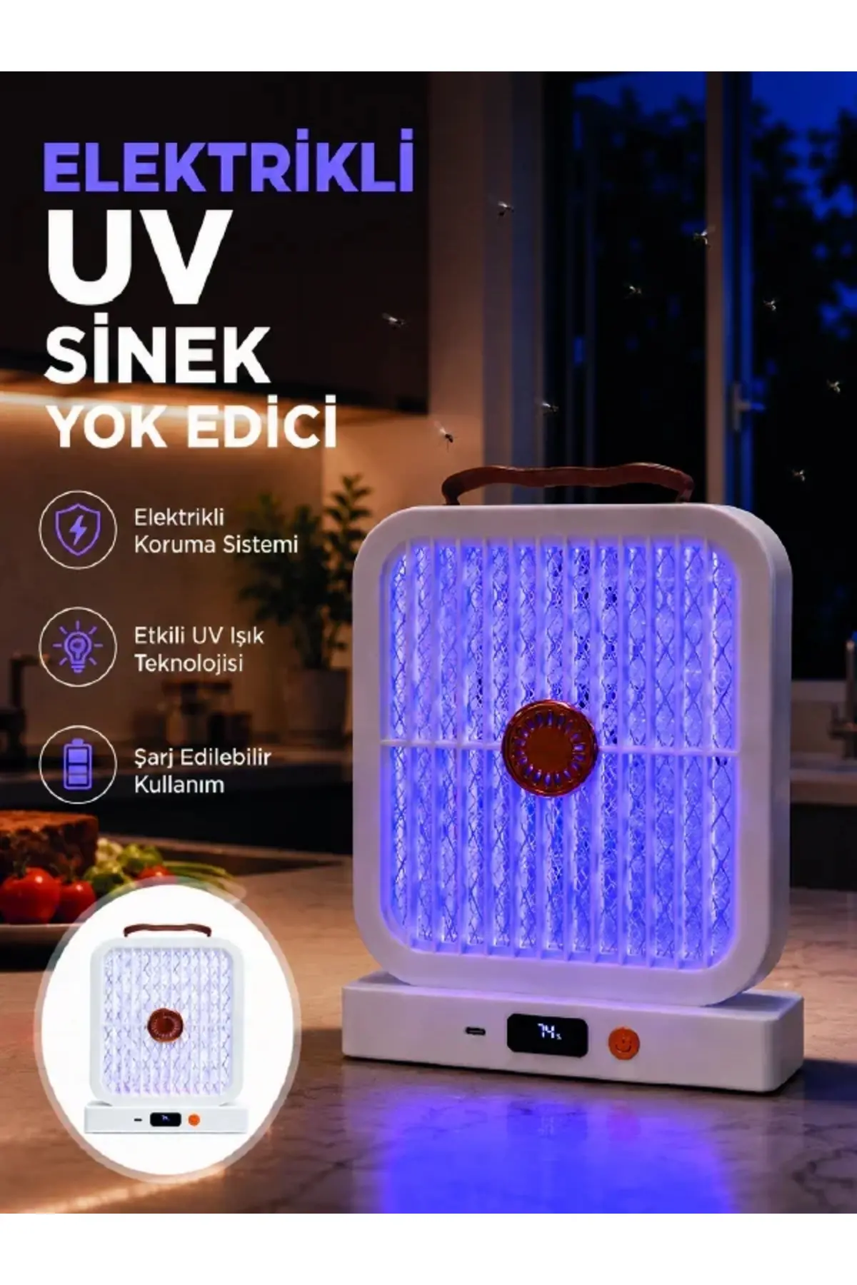 Elektrikli Sinek Öldürücü UV Işıklı Masaüstü Cihaz Beyaz Renk