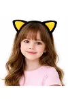 Peluş Kedi Kulak Taç Sarı Siyah – Çocuk Parti Kostüm Tacı-1