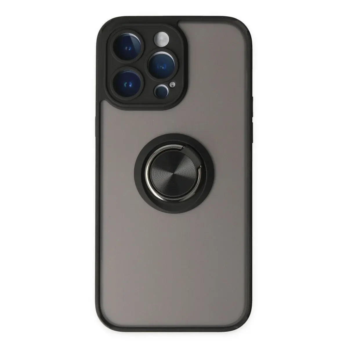 Apple İphone 14 Pro Max Kılıf Montreal Yüzüklü Silikon Kapak - Siyah