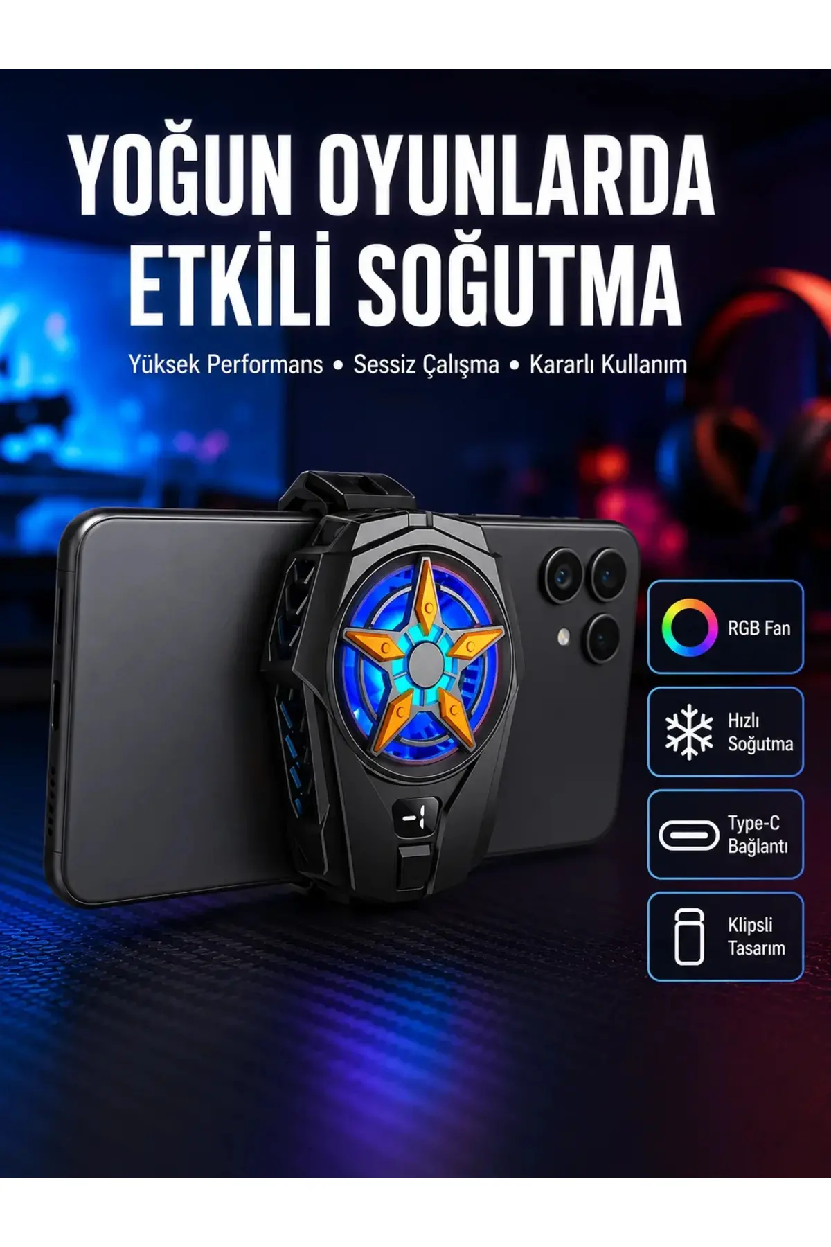 Dijital Göstergeli Evrensel Telefon Soğutma Fanı Yeni Nesil