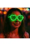 Yeşil LED Işıklı Kalp Gözlük – 3 Modlu Parti - Glow Gözlüğü-2