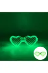 Yeşil LED Işıklı Kalp Gözlük – 3 Modlu Parti - Glow Gözlüğü-3