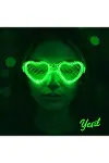 Yeşil LED Işıklı Kalp Gözlük – 3 Modlu Parti - Glow Gözlüğü-1