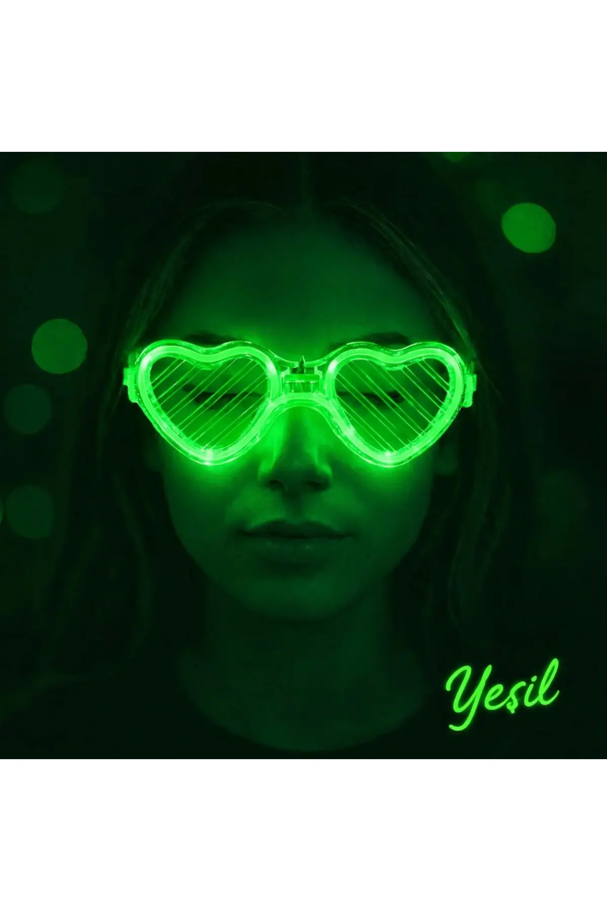 Yeşil LED Işıklı Kalp Gözlük – 3 Modlu Parti - Glow Gözlüğü