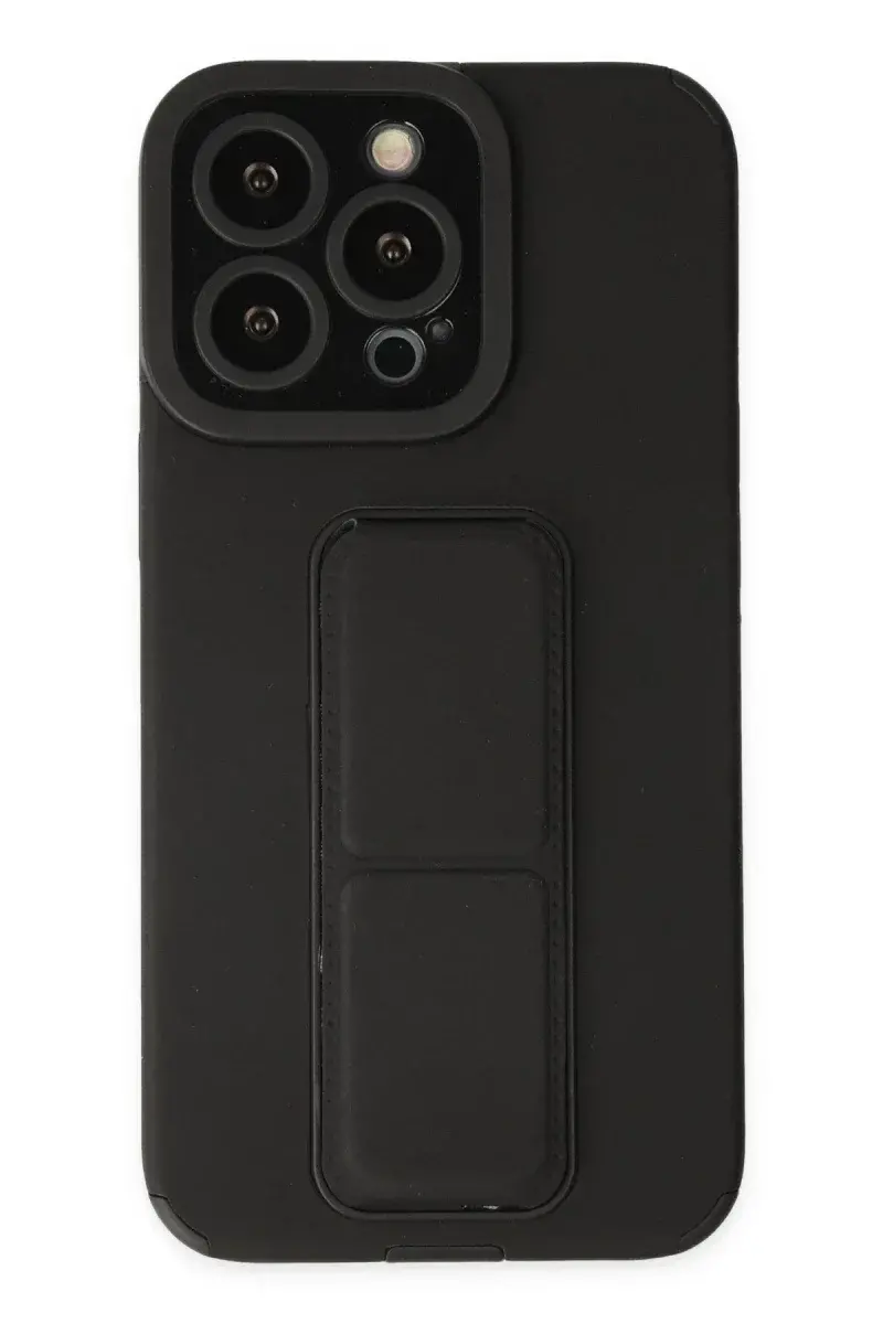 Apple iPhone 13 Pro Kılıf Mega Standlı Silikon - Siyah