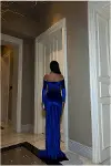Kadın Trend Tasarım Esnek Kadife Kumaş Straplez Yırtmaçlı Abiye Elbise-4