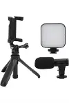Akıllı Telefon Vlog Kiti Tripod Mini krofonlu Telefon Tutucu-3