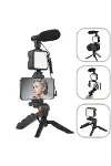 Akıllı Telefon Vlog Kiti Tripod Mini krofonlu Telefon Tutucu-1