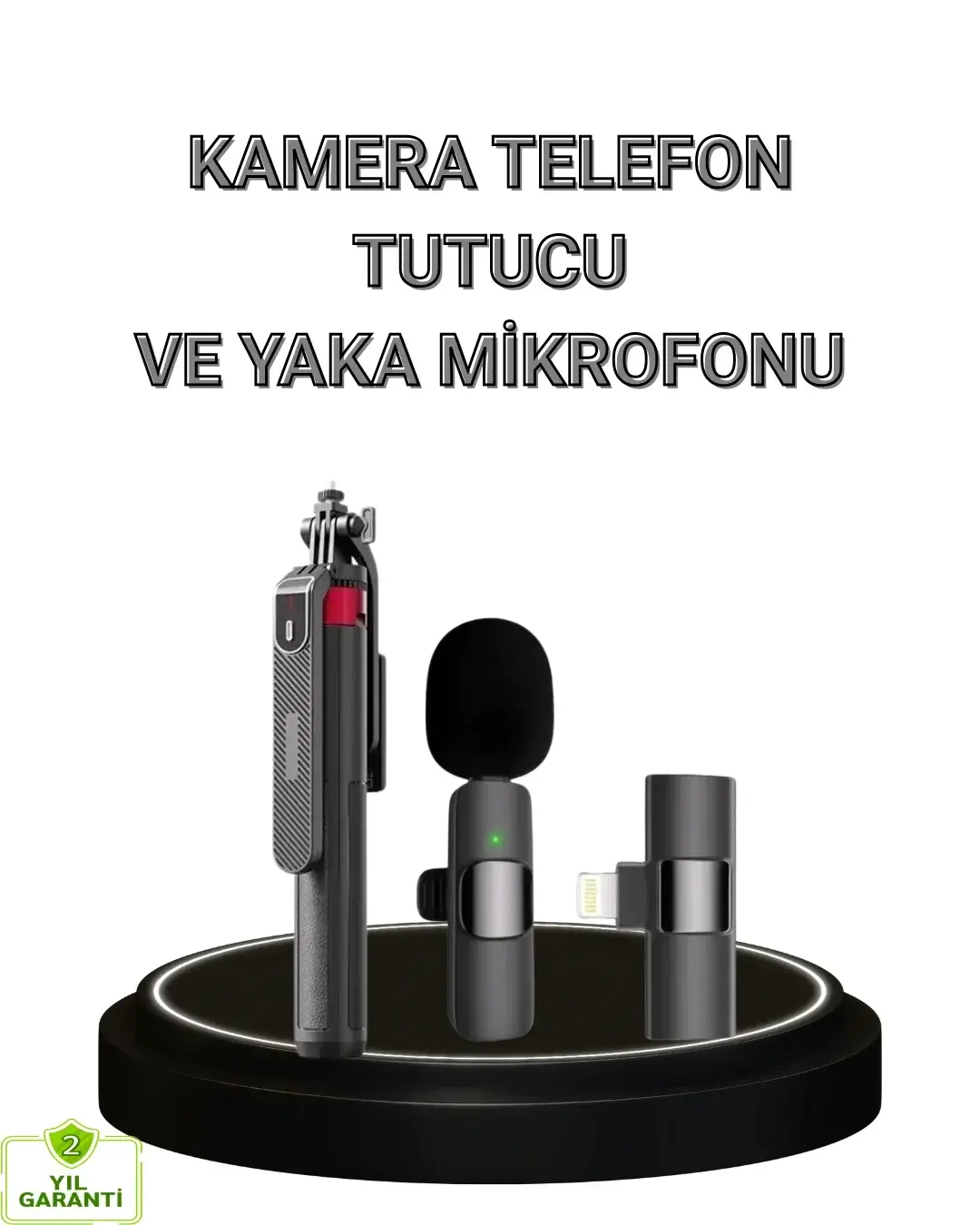 Vlog ve Canlı Yayın İçin Çift Yaka krofonu ve Tripodlu Selfie Çubuğu Seti